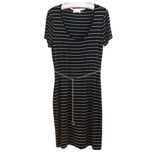 Calvin Klein Size 4 Black Stripped Scoop Neck T-Shirt Midi Dress